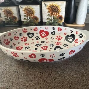 Temptations Red and Black Paw Print Oval Dish